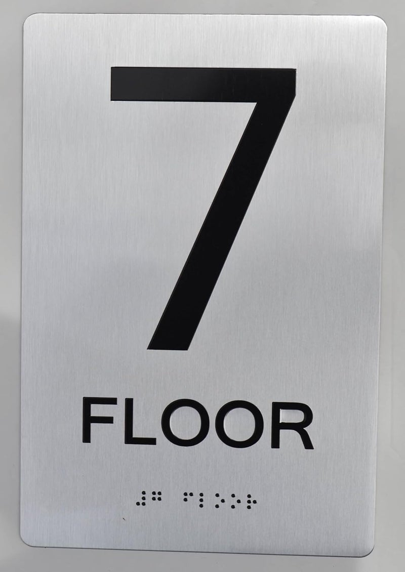 BUILDINGSIGNS.COM Floor Number Sign Tactile Graphics Grade 2 Braille Text With Raised Letters Aluminum, Safety Sign For Office, School Hospital,Brush Silver (7Th Floor) - Image 1